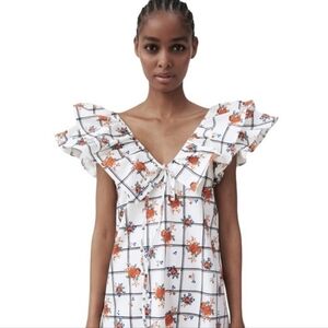 NWT Zara white floral ruffle midi dress Sz S